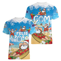 Guam Christmas Women V-Neck T-Shirt Felis Pasgua Chilling Santa - Polynesian Pride