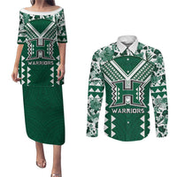 Custom Hawaii Football Couples Matching Puletasi and Long Sleeve Button Shirt Rainbow Warriors Tropical Vibes - Polynesian Pride