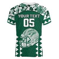 Custom Hawaii Football Women V-Neck T-Shirt Rainbow Warriors Tropical Vibes - Polynesian Pride