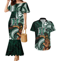 Hawaii Ikaika Warrior Football Couples Matching Mermaid Dress and Hawaiian Shirt Polynesian Tribal Tattoo LT05 Black - Polynesian Pride