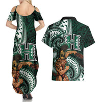 Hawaii Ikaika Warrior Football Couples Matching Summer Maxi Dress and Hawaiian Shirt Polynesian Tribal Tattoo LT05 - Polynesian Pride