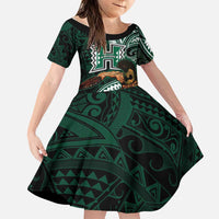 Hawaii Ikaika Warrior Football Family Matching Off Shoulder Maxi Dress and Hawaiian Shirt Polynesian Tribal Tattoo LT05 Daughter's Dress Black - Polynesian Pride