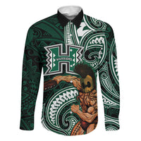 Hawaii Ikaika Warrior Football Family Matching Off Shoulder Maxi Dress and Hawaiian Shirt Polynesian Tribal Tattoo LT05 Dad's Shirt - Long Sleeve Black - Polynesian Pride