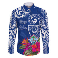 Personalised Hafa Adai Guam History and Chamorro Heritage Day Family Matching Tank Maxi Dress and Hawaiian Shirt Blue Latte Stone LT05 Dad's Shirt - Long Sleeve Blue - Polynesian Pride