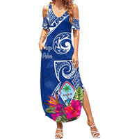 Personalised Hafa Adai Guam History and Chamorro Heritage Day Summer Maxi Dress Blue Latte Stone LT05 Women Blue - Polynesian Pride