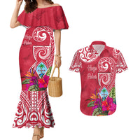 Personalised Hafa Adai Guam History and Chamorro Heritage Day Couples Matching Mermaid Dress and Hawaiian Shirt Red Latte Stone LT05 Red - Polynesian Pride