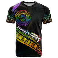 Personalised LGBT History Month T Shirt Proud And Happy Polynesian Dolphin LT05 Black - Polynesian Pride