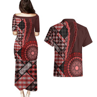 New Zealand Aotearoa Couples Matching Puletasi Dress and Hawaiian Shirt Maori Harakeke Weaving Pattern Red LT05 - Polynesian Pride