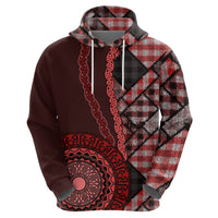 New Zealand Aotearoa Zip Hoodie Maori Harakeke Weaving Pattern Red LT05 - Polynesian Pride