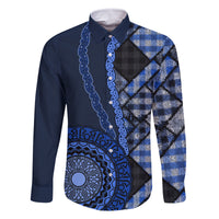 New Zealand Aotearoa Family Matching Mermaid Dress and Hawaiian Shirt Maori Harakeke Weaving Pattern Blue LT05 Dad's Shirt - Long Sleeve Blue - Polynesian Pride