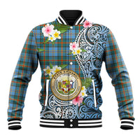 Personalised Hawaii State Baseball Jacket Tropical Flowers With Tartan Pattern LT05 Unisex Blue - Polynesian Pride