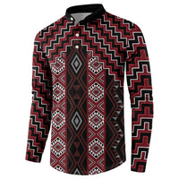New Zealand Aotearoa Button Sweatshirt Red Poutama With Taniko Pattern LT05