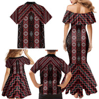 New Zealand Aotearoa Family Matching Mermaid Dress and Hawaiian Shirt Red Poutama With Taniko Pattern LT05 - Polynesian Pride