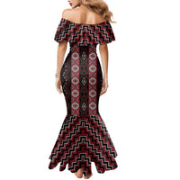 New Zealand Aotearoa Family Matching Mermaid Dress and Hawaiian Shirt Red Poutama With Taniko Pattern LT05 - Polynesian Pride