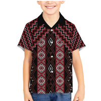 New Zealand Aotearoa Family Matching Mermaid Dress and Hawaiian Shirt Red Poutama With Taniko Pattern LT05 Son's Shirt Red - Polynesian Pride