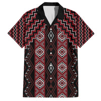 New Zealand Aotearoa Family Matching Off The Shoulder Long Sleeve Dress and Hawaiian Shirt Red Poutama With Taniko Pattern LT05 Dad's Shirt - Short Sleeve Red - Polynesian Pride