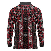 New Zealand Aotearoa Long Sleeve Polo Shirt Red Poutama With Taniko Pattern LT05