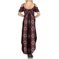 New Zealand Aotearoa Summer Maxi Dress Red Poutama With Taniko Pattern LT05 - Polynesian Pride