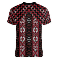 New Zealand Aotearoa Women V-Neck T-Shirt Red Poutama With Taniko Pattern LT05