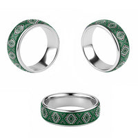 New Zealand Aotearoa Classic Ring Green Poutama With Taniko Pattern - Polynesian Pride