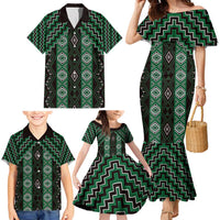 New Zealand Aotearoa Family Matching Mermaid Dress and Hawaiian Shirt Green Poutama With Taniko Pattern LT05 - Polynesian Pride