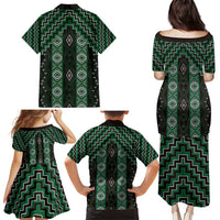 New Zealand Aotearoa Family Matching Puletasi and Hawaiian Shirt Green Poutama With Taniko Pattern LT05 - Polynesian Pride