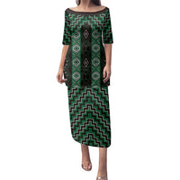 New Zealand Aotearoa Family Matching Puletasi and Hawaiian Shirt Green Poutama With Taniko Pattern LT05 Mom's Dress Green - Polynesian Pride