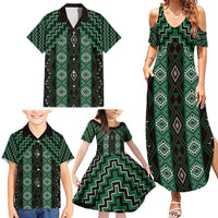 New Zealand Aotearoa Family Matching Summer Maxi Dress and Hawaiian Shirt Green Poutama With Taniko Pattern LT05 - Polynesian Pride