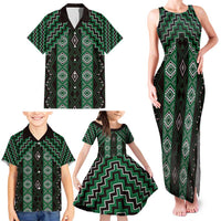 New Zealand Aotearoa Family Matching Tank Maxi Dress and Hawaiian Shirt Green Poutama With Taniko Pattern LT05 - Polynesian Pride