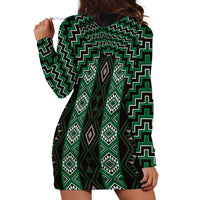 New Zealand Aotearoa Hoodie Dress Green Poutama With Taniko Pattern LT05