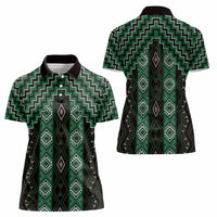 New Zealand Aotearoa Women Polo Shirt Green Poutama With Taniko Pattern LT05 - Polynesian Pride