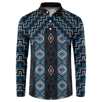 New Zealand Aotearoa Button Sweatshirt Blue Poutama With Taniko Pattern LT05