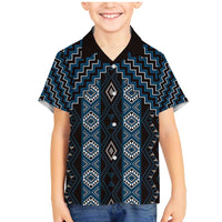 New Zealand Aotearoa Family Matching Mermaid Dress and Hawaiian Shirt Blue Poutama With Taniko Pattern LT05 Son's Shirt Blue - Polynesian Pride