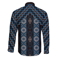 New Zealand Aotearoa Family Matching Off The Shoulder Long Sleeve Dress and Hawaiian Shirt Blue Poutama With Taniko Pattern LT05 - Polynesian Pride