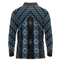 New Zealand Aotearoa Long Sleeve Polo Shirt Blue Poutama With Taniko Pattern LT05