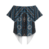 New Zealand Aotearoa Off Shoulder Wrap Waist Top Blue Poutama With Taniko Pattern LT05 - Polynesian Pride