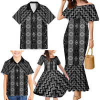 New Zealand Aotearoa Family Matching Mermaid Dress and Hawaiian Shirt Black Poutama With Taniko Pattern LT05 - Polynesian Pride