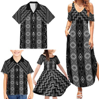 New Zealand Aotearoa Family Matching Summer Maxi Dress and Hawaiian Shirt Black Poutama With Taniko Pattern LT05 - Polynesian Pride