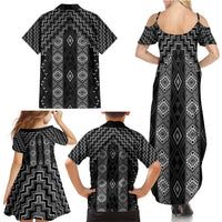 New Zealand Aotearoa Family Matching Summer Maxi Dress and Hawaiian Shirt Black Poutama With Taniko Pattern LT05 - Polynesian Pride