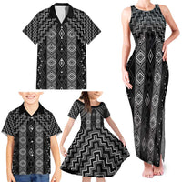 New Zealand Aotearoa Family Matching Tank Maxi Dress and Hawaiian Shirt Black Poutama With Taniko Pattern LT05 - Polynesian Pride