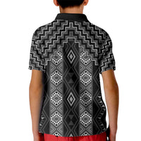 New Zealand Aotearoa Kid Polo Shirt Black Poutama With Taniko Pattern LT05