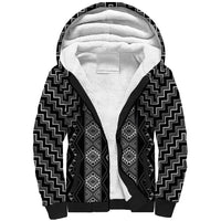 New Zealand Aotearoa Sherpa Hoodie Black Poutama With Taniko Pattern LT05