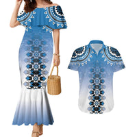New Zealand Couples Matching Mermaid Dress and Hawaiian Shirt Poutama Mix Blue Taniko Inspired Art LT05 Blue - Polynesian Pride
