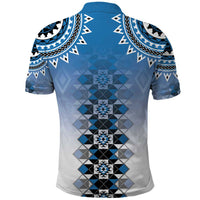 New Zealand Polo Shirt Poutama Mix Blue Taniko Inspired Art LT05
