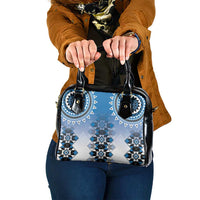 New Zealand Shoulder Handbag Poutama Mix Blue Taniko Inspired Art LT05