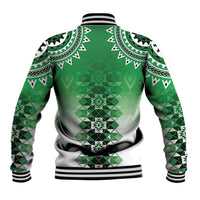 New Zealand Baseball Jacket Poutama Mix Green Taniko Inspired Art LT05