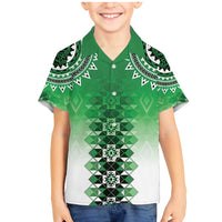 New Zealand Family Matching Mermaid Dress and Hawaiian Shirt Poutama Mix Green Taniko Inspired Art LT05 Son's Shirt Green - Polynesian Pride