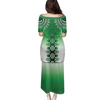 New Zealand Family Matching Puletasi and Hawaiian Shirt Poutama Mix Green Taniko Inspired Art LT05 - Polynesian Pride
