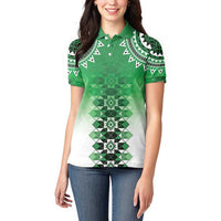 New Zealand Women Polo Shirt Poutama Mix Green Taniko Inspired Art LT05 - Polynesian Pride
