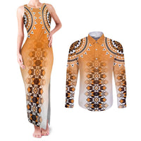 New Zealand Couples Matching Tank Maxi Dress and Long Sleeve Button Shirt Poutama Mix Orange Taniko Inspired Art LT05 Orange - Polynesian Pride